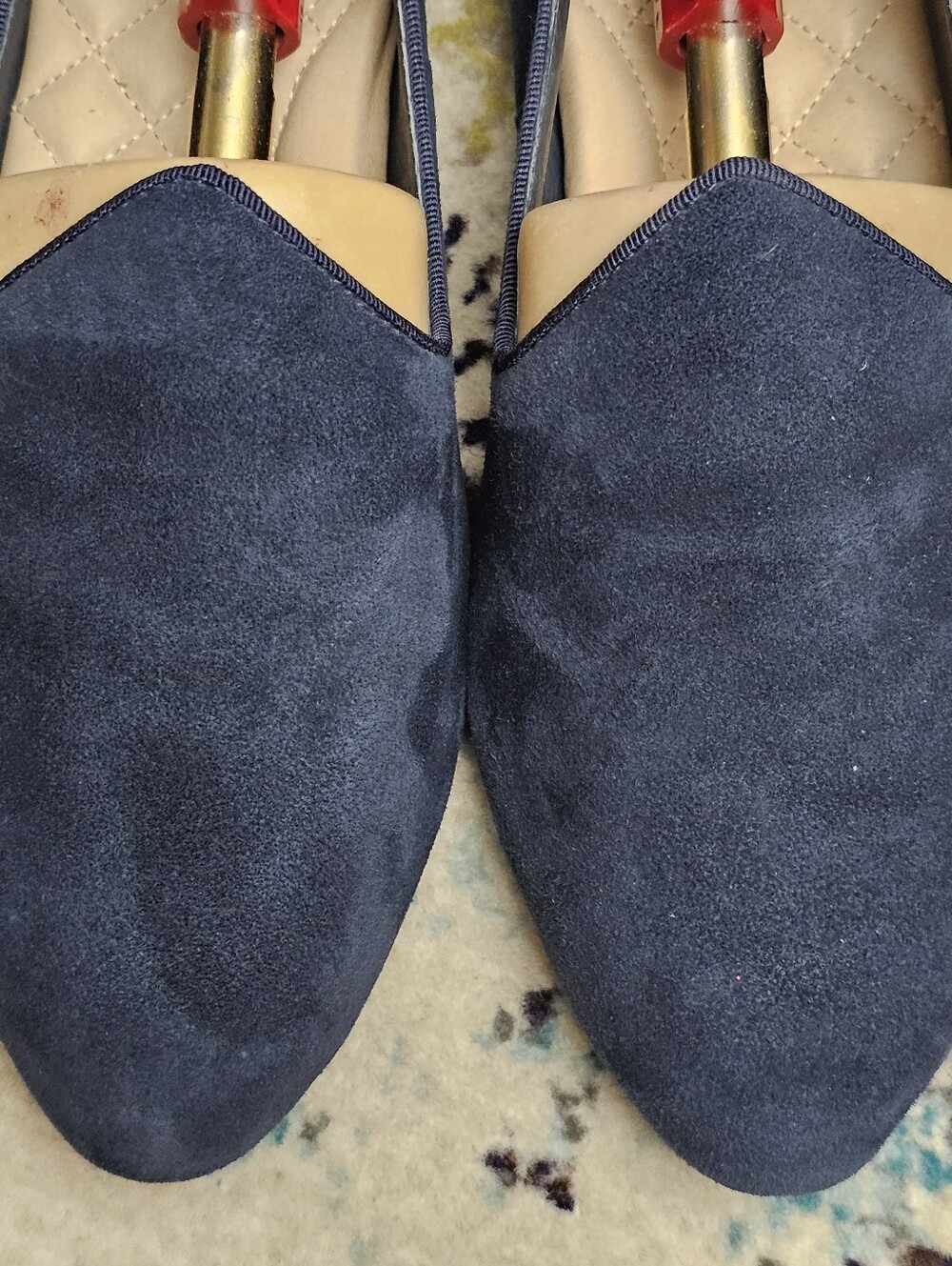 BIRDIES Heron Flat Navy Suede Womens Size 10 Loafers Smoking Shoes - Picture 6 of 12